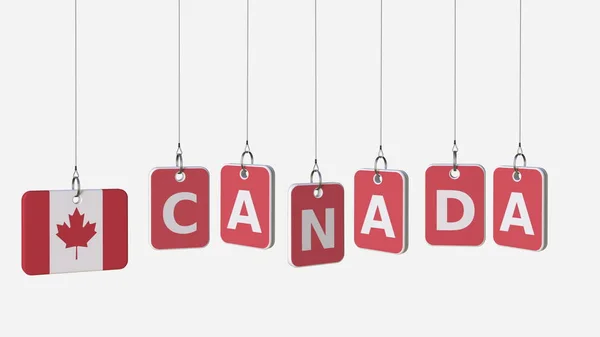 Kanada resim yazısı ve kaplamalar, 3d render sallanan üzerinde Kanada bayrağı — Stok fotoğraf