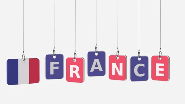 Didascalia FRANCIA e bandiera francese su piastre oscillanti, rendering 3D — Foto Stock