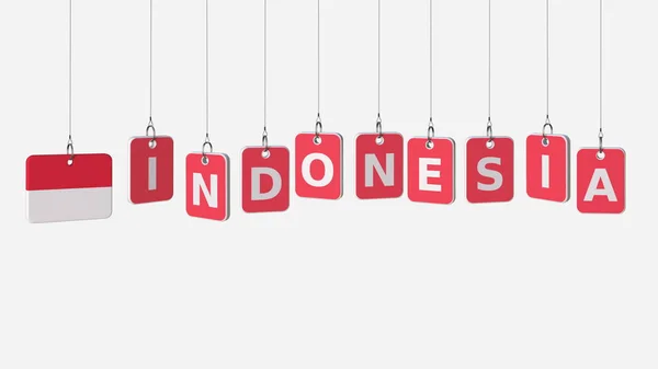 Ινδονησία λεζάντα και Ινδονησίας σημαίας αιωρούνται πλάκες, 3d rendering — Φωτογραφία Αρχείου