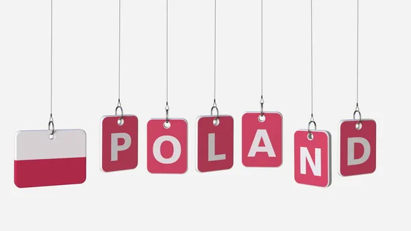 Podpis w Polsce i polskiej flagi na kołysanie płyty, renderowania 3d — Zdjęcie stockowe