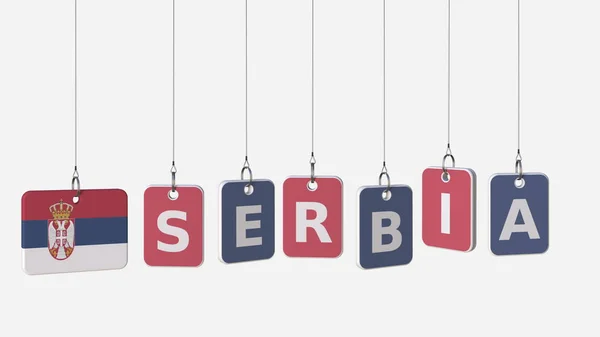 SERBIA caption and Serbian flag on swinging plates, 3D rendering — Stock Photo, Image