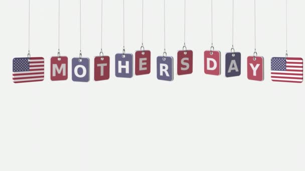 Hanging plates with flags of USA and Mothers day caption. Conceptual animation with alpha matte — Stock Video