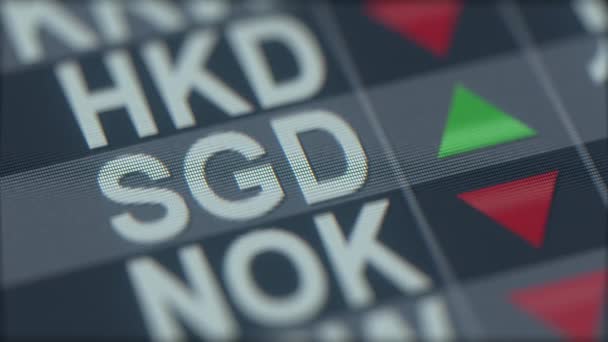 Bilgisayar ekranında artan Singapur Doları Döviz Kuru göstergesi. En düşük SGD forex ticker — Stok video