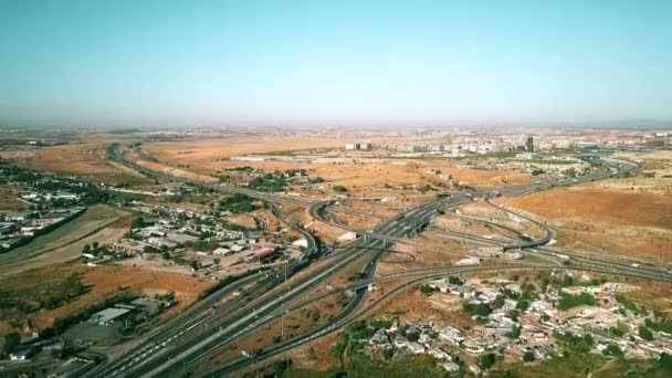 Aerial view of big highway interchange outside Madrid, Spain — Stock Video