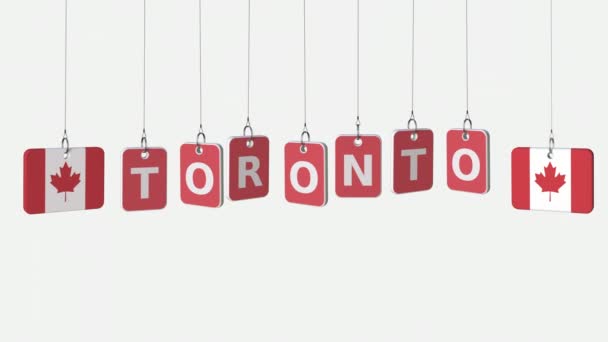 Flags of CANADA and Toronto text on hanging plates. Alpha matte for simple background change — Stock Video