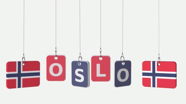 Taggar med flaggor av Norge och Oslo text. Alpha Matt för enkel bakgrund förändring — Stockvideo