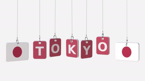 Tablice wiszące z flag podpis Japonii i Tokio. Koncepcyjne animacji z alfa matowy — Wideo stockowe