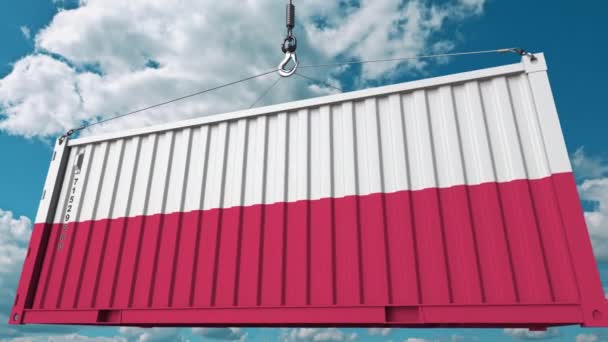 Conteneur cargo avec drapeau de la Pologne. Importation ou exportation polonaise liée à l'animation 3D conceptuelle — Video