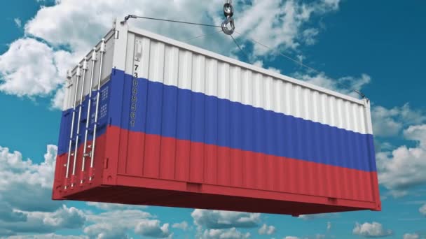 Contenedor con bandera de Rusia. Importación o exportación rusa relacionada con la animación 3D conceptual — Vídeos de Stock