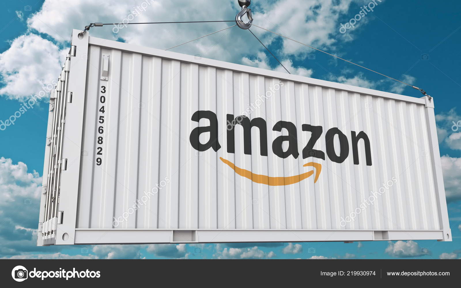 Container with Amazon logo transportation. Editorial 3D rendering