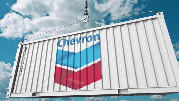 Kapsayıcı Chevron logolu. Editoryal 3d render — Stok fotoğraf