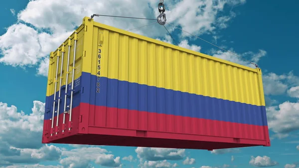 Cargo container with flag of Colombia. Colombian import or export related conceptual 3D rendering — Stock Photo, Image