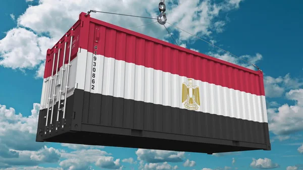 Φόρτωσης εμπορευματοκιβωτίων φορτίου με τη σημαία της Αιγύπτου. Αιγυπτιακή εισαγωγής ή εξαγωγής που σχετίζονται εννοιολογικά 3d rendering — Φωτογραφία Αρχείου