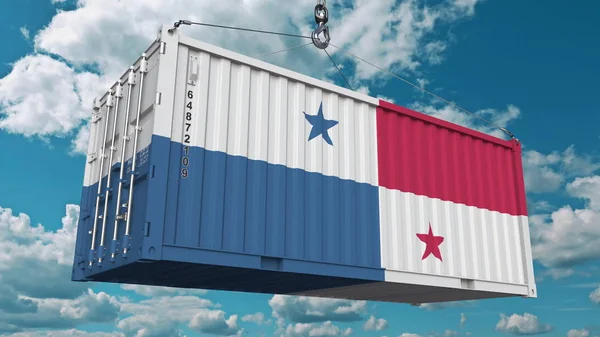 Container with flag of Panama. Panamian import or export related conceptual 3D rendering — Stock Photo, Image