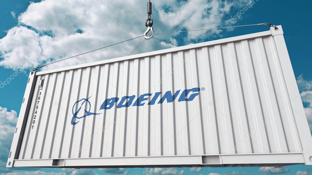 Loading container with company logo. Editorial rendering