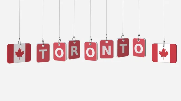 Bandeiras de texto CANADA e Toronto em placas penduradas. Renderização 3D — Fotografia de Stock