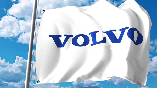 Drapeau Agitant Logo Volvo Contre Les Nuages Ciel — Photo