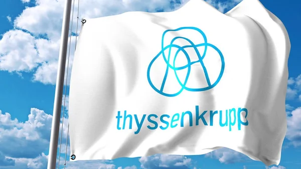 Flagge mit thyssenkrupp-Logo gegen Wolken und Himmel. redaktionelles 3D-Rendering — Stockfoto