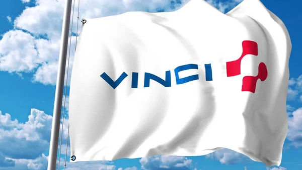 Bandiera sventolante con logo Vinci SA contro nuvole e cielo. Rendering editoriale 3D — Foto Stock
