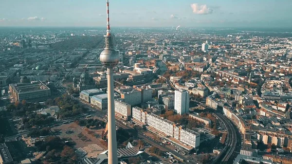 Panoramisch luchtfoto van Berlijn en Fernsehturm of Tv details, Duitsland — Stockfoto