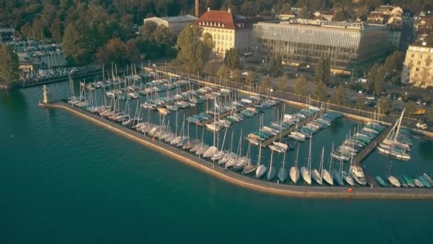 Zurichsee やチューリッヒ湖マリーナの空中ショット — ストック動画