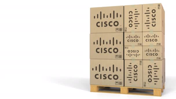 Πολλαπλά πλαίσια με το λογότυπο της Cisco. Συντακτική 3d animation — Αρχείο Βίντεο