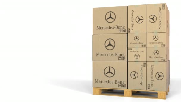 Multiple boxes with Mercedez-Benz logo. Editorial 3D animation — Stock Video