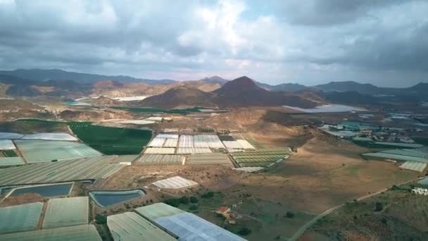 Vista aérea de los invernaderos y huertos frutales de Andalucía, España — Vídeos de Stock