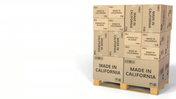 Warehouse cartons with MADE IN CALIFORNIA text. 3D animation — Stock Video