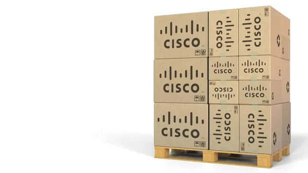 Mehrere Boxen mit Cisco-Logo. redaktionelles 3D-Rendering — Stockfoto