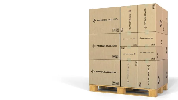 Montón de cajas con logo Mitsui. Representación Editorial 3D —  Fotos de Stock