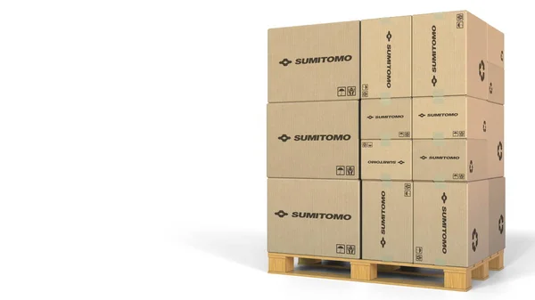 Múltiples cajas con logotipo Sumitomo. Representación Editorial 3D — Foto de Stock