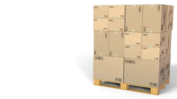 Warehouse kartonger på pall. 3D-rendering — Stockfoto