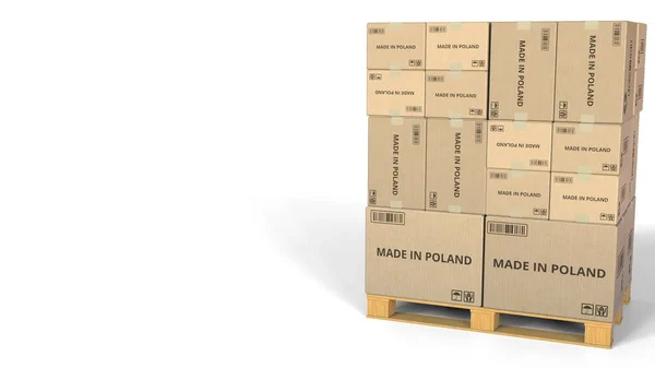 MADE IN POLAND text on warehouse cartons. 3D rendering — Stock Photo, Image