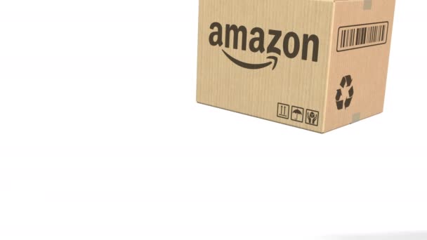 Logo Amazonu na krabici. Editorial 3D animace — Stock video