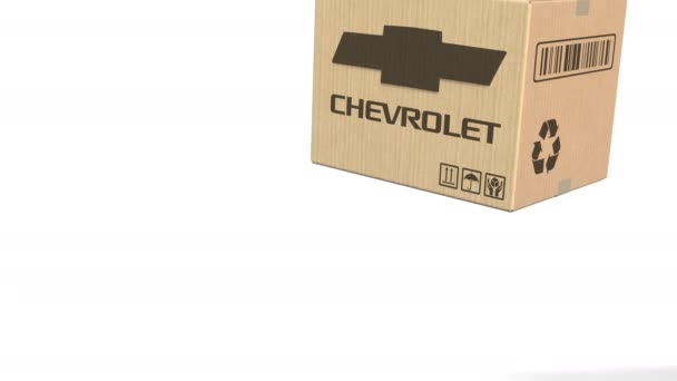 Logo de Chevrolet en un cartón. Animación Editorial 3D — Vídeos de Stock