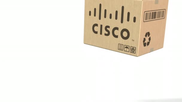 Πτώση κουτί με το λογότυπο της Cisco. Συντακτική 3d animation — Αρχείο Βίντεο