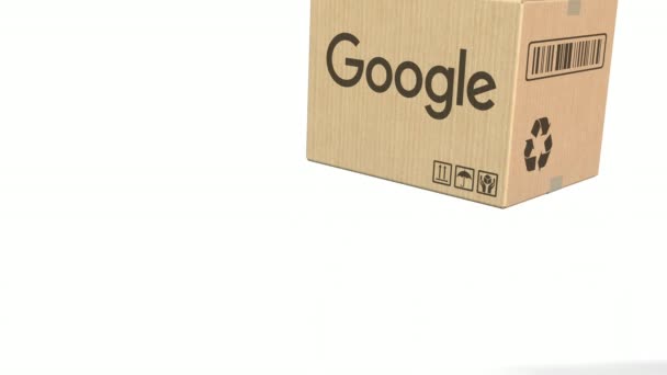 Парашути коробку з логотип Google. Редакційна 3d анімація — стокове відео