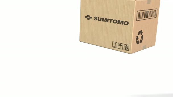 Karton met Sumitomo logo. Redactionele 3d animatie — Stockvideo