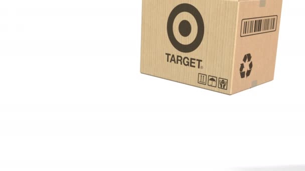 Коробка с логотипом Target. Редакционная 3D анимация — стоковое видео