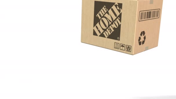 Kotak Jatuh dengan logo Home Depot. Animasi 3D penyuntingan — Stok Video
