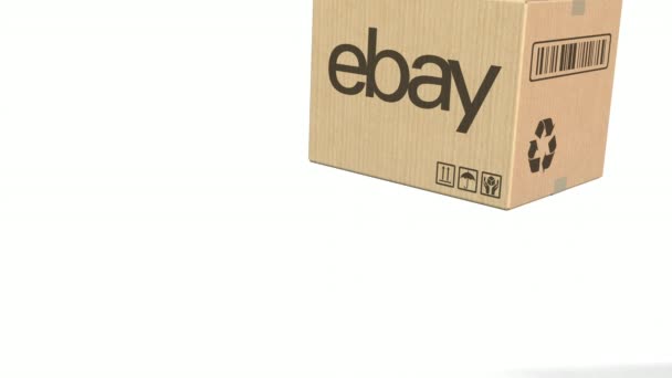 Падіння коробку з ebay логотип. Редакційна 3d анімація — стокове відео