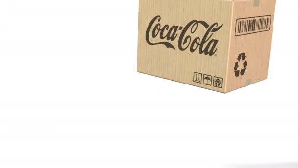 Kartonda Coca-Cola logosu. 3B editör animasyonu — Stok video