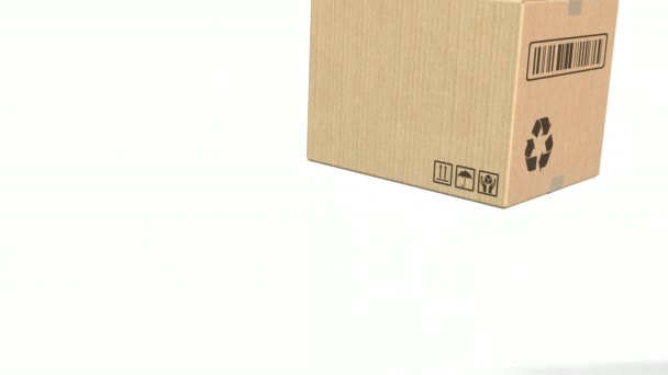 Boîte tombante sur fond blanc. Animation 3D — Video