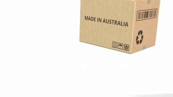 Caixa com texto MADE IN AUSTRALIA. Animação 3D — Vídeo de Stock