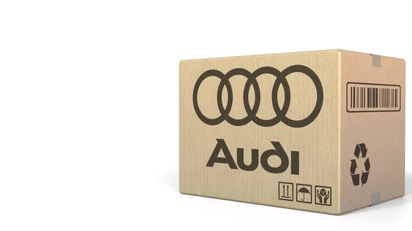 Kartong med Audi-logotypen. Redaktionella 3d-rendering — Stockfoto