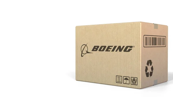 ボーイングのロゴ付きボックスします。3 d レンダリングの社説 — ストック写真