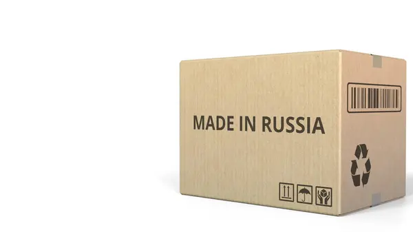 Caja con leyenda MADE IN RUSSIA. Renderizado 3D —  Fotos de Stock