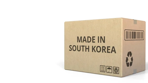 Krabička s textem vyrobeno v Jižní Koreji, vykreslování 3d objektů — Stock fotografie