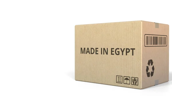 "埃及制造的纸箱" 文本, 3d 渲染 — 图库照片